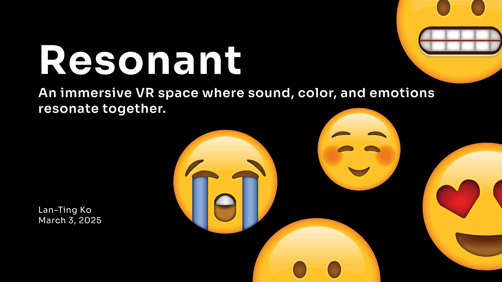 Resonant title slide with floating emoji faces