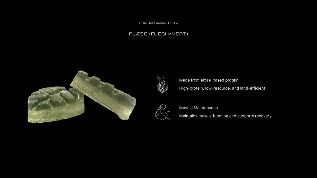 Flǣsc protein substrate made from algae-based biomass